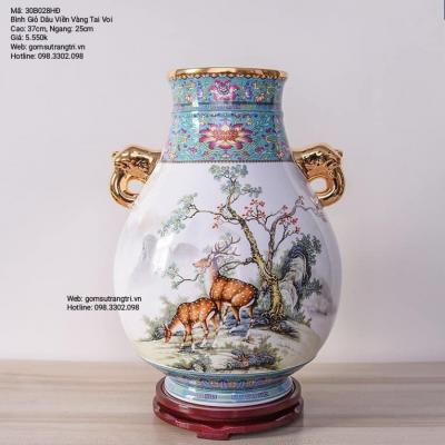 BÌNH GIỎ DÂU VIỀN VÀNG TAI VOI